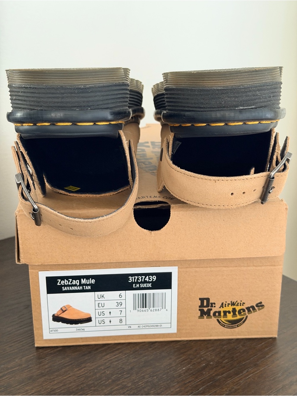 Dr. Martens Tan Suede ZebZag Mule with Black Platform - Picture 2 of 3